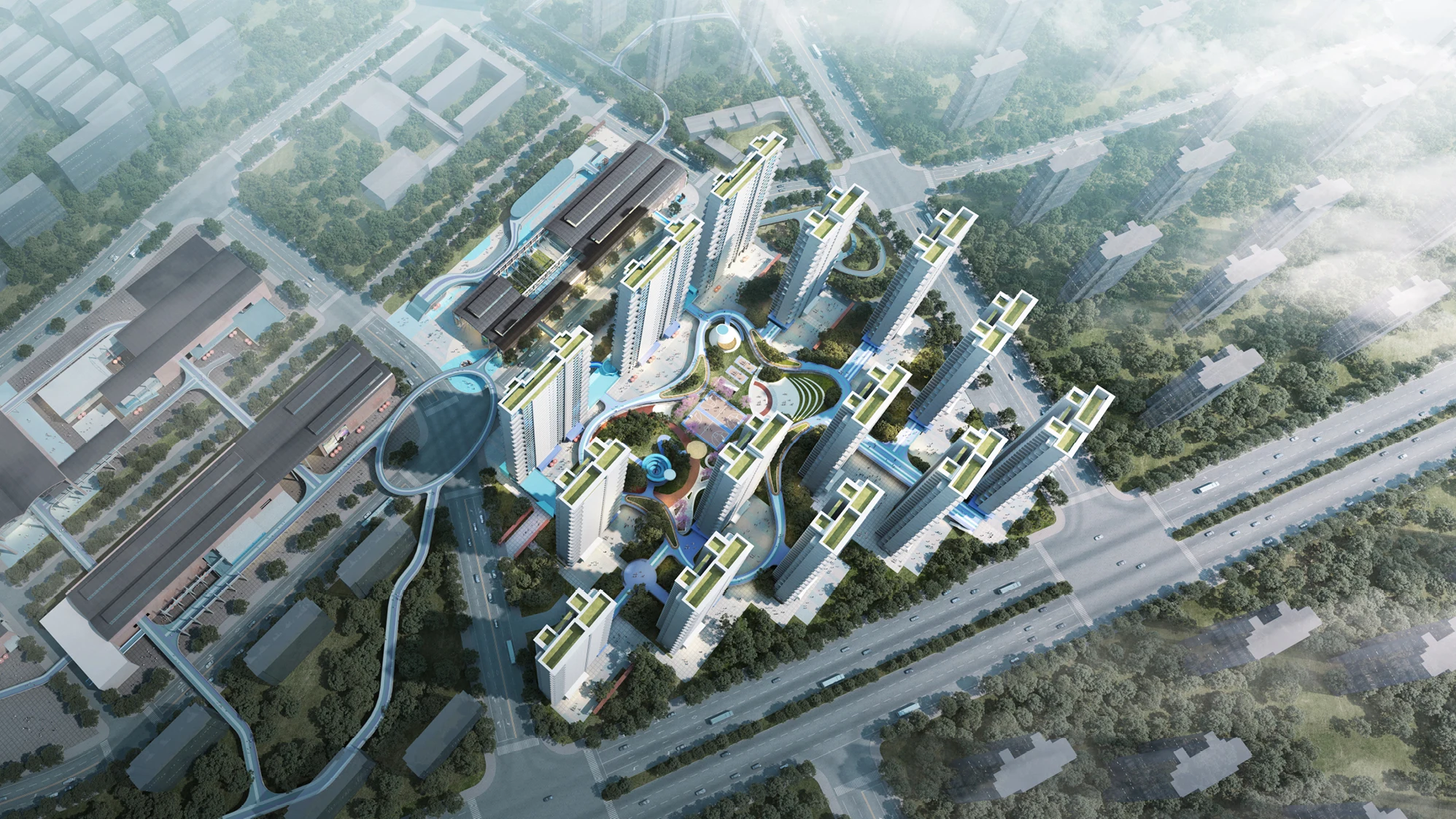 绿洲公园 · 01 / 鸟瞰图 · 概念方案效果图